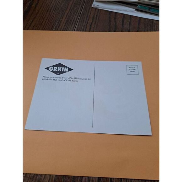 Vintage Mike Wallace #20 Orkin Pest Control NASCAR Postcard 7x5 Oldsmobile - Picture 2 of 2